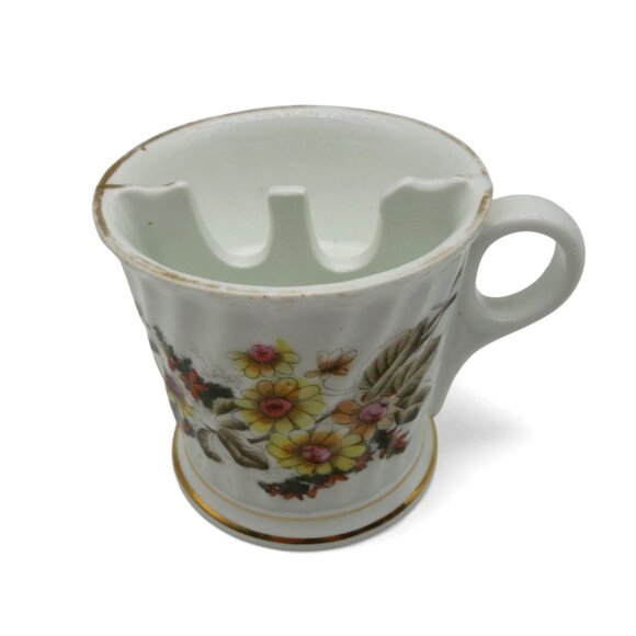 SHAVING MUG Floral Design Porcelain Yellow Flowers German Vintage - Picture 2 of 10